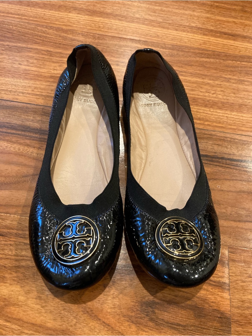 Tory Burch Black Patent Logo Ballet Flats